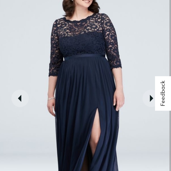 NWT David's Bridal Lace Mesh Navy Bridesmaid Dress 3/4 Sleeve Size 2 $38 - Picture 1 of 12